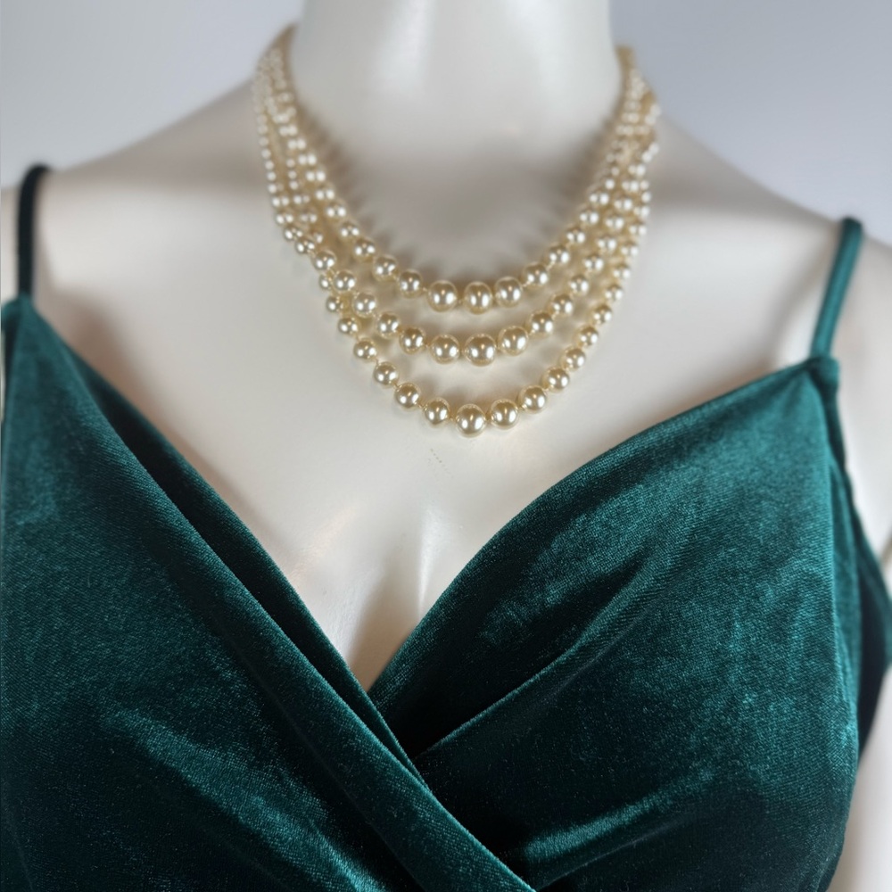 Vintage Sterling Silver Clasp Triple Strand Faux Pearl 17” Choker Necklace